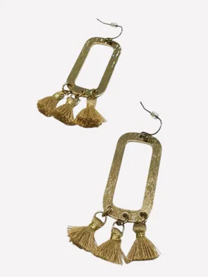 Boho Gold Tassel Statement Earrings | Lightweight Rectangle Drop Dangle Earrings thumbnail 4