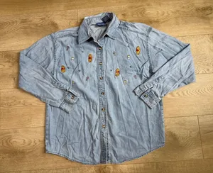 Winnie the Pooh Disney Store Vintage Embroidered Denim Shirt Sz M Hunny Pot thumbnail 1