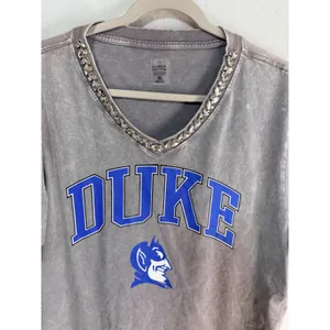 Duke Blue Devils Jeweled Rhinestone V-Neck Tee Women XL Grey Gameday Couture New thumbnail 2
