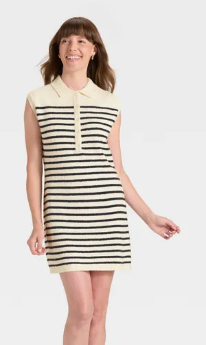 Universal Threads Mini Sweater Dress - Cream Striped L thumbnail 1