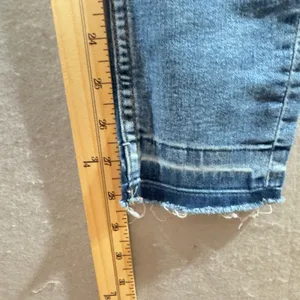20 | Divided Boho Blue Denim Skinny Overalls Side Zip‎ Raw Hem Womens Size 0 thumbnail 4