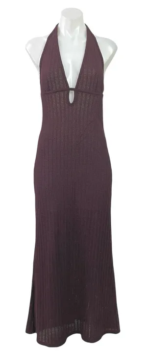 NEW H&M Purple Halter Plunge V Neck Sleeveless Crochet Open Back Maxi Dress S thumbnail 1