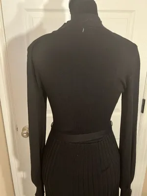 Nina Leonard Black fall pleated evening sweater dress thumbnail 4