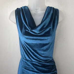 Zaful Velvet Midi Dress Size 6 Blue Ruched Party Fairy Whimsigoth Wedding Guest thumbnail 4