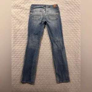 American Eagle jeans distressed skinny stretch low rise med wash thumbnail 2