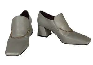 Charles & Keith Gray Leather Block Heel Chain Loafers (36) thumbnail 1