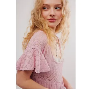 Free People Ethereal Bohemian Bring The Romance Midi Maxi Dress Blush Pink Small thumbnail 4