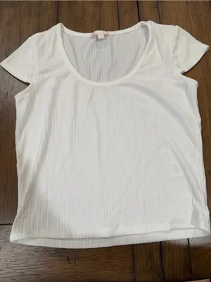 Gianni Bini White Ribbed Scoop Neck Short Sleeve Tee M thumbnail 1