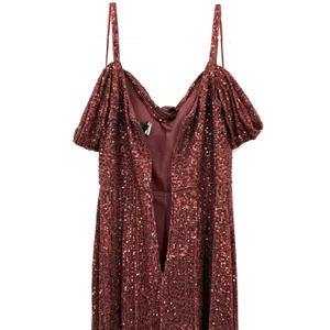NW Nightway‎ Size 4 Sequin Maxi Dress Off the Shoulder Slit Evening Event Gown thumbnail 4