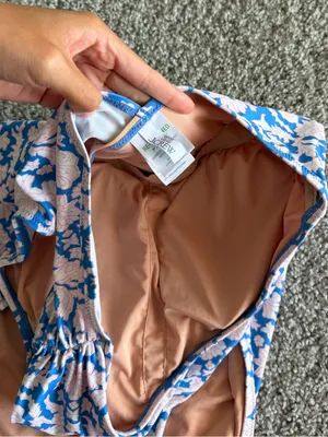 J. Crew One-Shoulder Blue and Cream Floral Swimsuit Tunny Control Flattering thumbnail 2