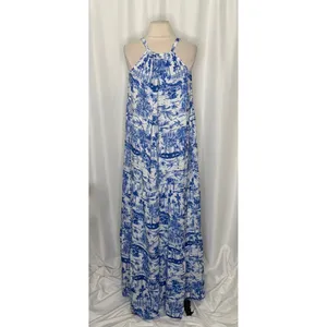By ANTHROPOLOGIE Jasmine Tiered Cover-Up Dress Maxi Tropical Toile Blue Medium‎ thumbnail 8
