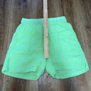 C&C California 100% Linen Shorts Womens M Lime Green‎ Elastic Waist boho beach thumbnail 4