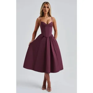 NWT Babyboo Mariella Midi Dress Cherry Lacquer Corset Fit & Flare Dress Size XS thumbnail 2