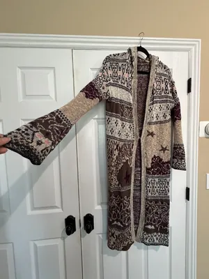 FREE PEOPLE Mixed Media Longline Cardigan Sweater Duster Hooded Size Medium thumbnail 6