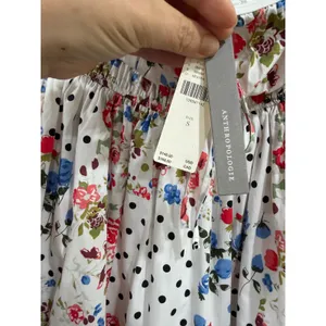 Anthropologie Somerset Strapless Mini Dress Floral Polka Dot Smocked Neutral S thumbnail 7