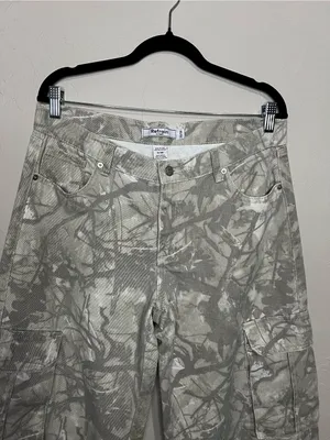 Refrain Los Angeles Super Wide Leg Gray Camo Cargo Streetwear Denim Jeans thumbnail 3