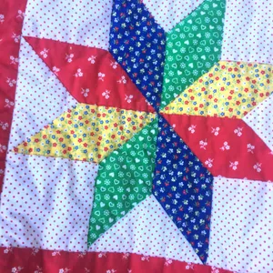 Vintage Handmade Star Quilt Square Quilted Calico Tote Handbag Red White Blue thumbnail 4