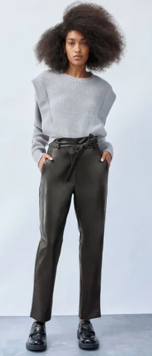 Aritzia Babaton Faux Leather Tapered Pants Black Size 0 thumbnail 1