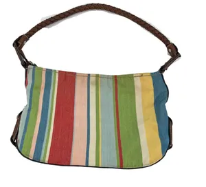 Fossil striped braided handle shoulder bag colorful magnetic closure casual thumbnail 1