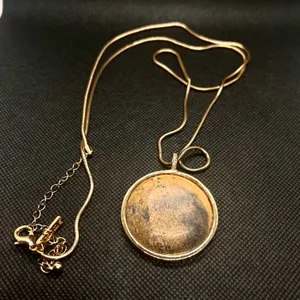 White House Black Market Necklace Boho Faux Stone Round Pendant Gold Tone 24" thumbnail 1