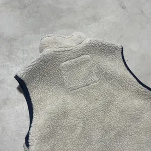 Abercrombie Sherpa Fleece Vest Women's SZ Small Cream Navy Full Zip Pockets Y2K thumbnail 6