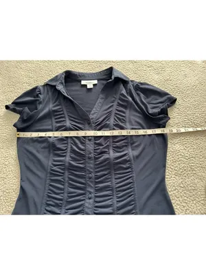 DressBarn Collared Short Sleeve Ruched Button Down Top Blue Size S thumbnail 8