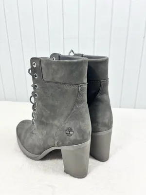 Timberland Women's Dark Gray Suede Lace-Up Block Heel Ankle Boots Size 9 thumbnail 3