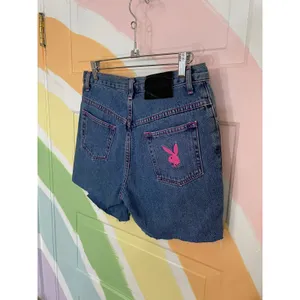 Playboy Bunny Denim Cutoff Shorts Pink Stitch Y2K Made USA Womens 7 thumbnail 12