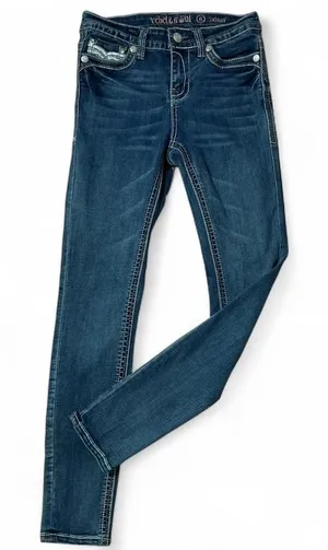 Rebel Soul Skinny Jeans Embellished Pockets‎ Dark Wash Denim thumbnail 1