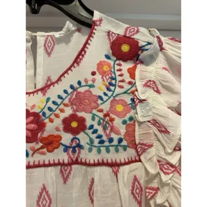 Blu Pepper Women Floral Flutter Sleeve Blouse Embroidered Shirt Top Size Large thumbnail 3
