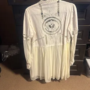Free People dress 12 nwot lined bottom circle skirt fitted top linen thumbnail 2