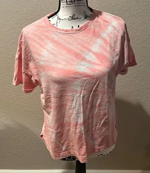 Time n Tru Pink and White Tie Dye Cuffed Short Sleeve Tee Sz M thumbnail 1