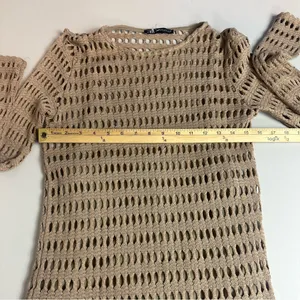 Zara Classic Open Knit Boho Crochet Lined Midi Length Dress in Tan Size Medium thumbnail 6