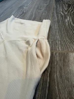 Aerie offline Real Me Xtra High-Rise Wide-Leg Ribbed Trouser Pants Cream XS EUC thumbnail 3