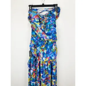 Lulus Jeniah Blue Multi Abstract Print Drop Waist Maxi Dress Formal Medium NWT thumbnail 14
