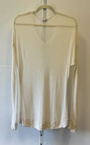 Vince Womens Cream V-Neck Long Sleeve Sheer Knit Top Tunic Size Small Boho thumbnail 1