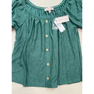 Philosophy Womens Size S Green Swiss Dot Puffed Sleeve Blouse Bohemian thumbnail 5