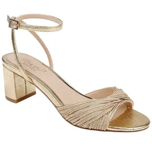 NWT Jewel Badgley Mischka Womens Pretty Block Heel Dress Sandals Gold Textile 8M thumbnail 1