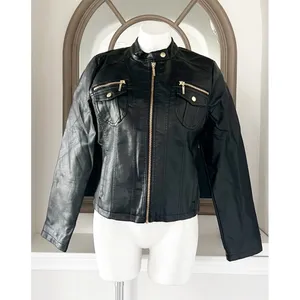 NEW LOOK Faux Leather Jacket in Black+Gold Tone Hardware, Size XL New w/o Tag thumbnail 2
