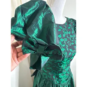VTG 80s Emerald Green Iridescent Taffeta & Floral Prom Party Dress Whimsigoth thumbnail 3