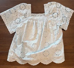 Ultra Pink Eyelet Square-Neck Blouse in Light Blue Small NWT thumbnail 1