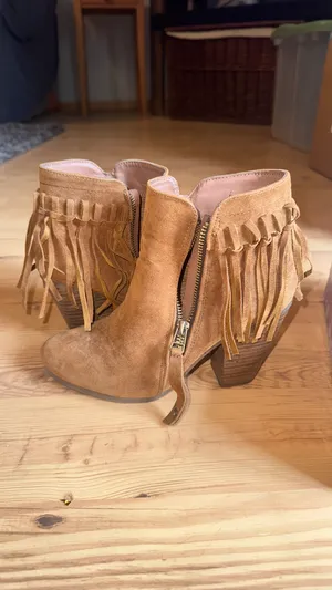 Leather fringe heels brown 7 thumbnail 2