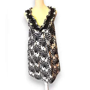 Milly Black & White Silk Floral Sleeveless Trapeze Mini Dress Size 4 thumbnail 2