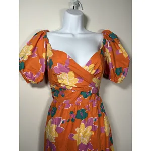 PETAL + PUP Neon Gardens Floral Midi‎ Dress Size 2 Orange Yellow Resort Summer thumbnail 2