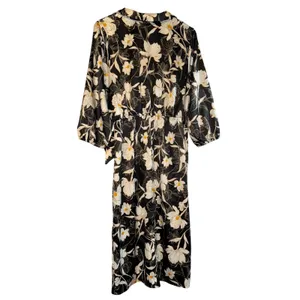 Naif Faux Wrap Satin Dress‎ Women's XL Balloon Sleeve Lilly Floral Wedding Event thumbnail 6