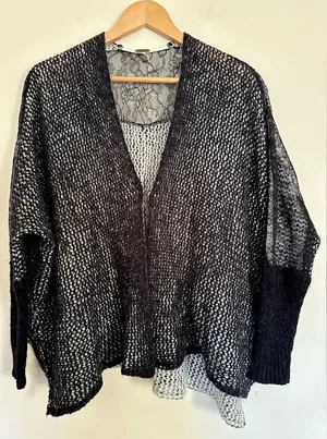 Free People Peekaboo Lace Back Knit Cardigan Sweater Women’s‎ Black Sz XS thumbnail 1