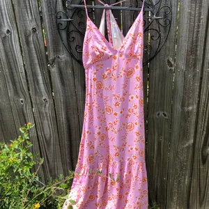 NEW Pink Floral Open Back Midi Dress S thumbnail 4