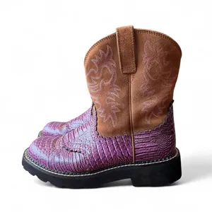 Ariat Fatbaby Western Boots Women’s 10 Purple Croc Print Brown Suede 10014042 thumbnail 4