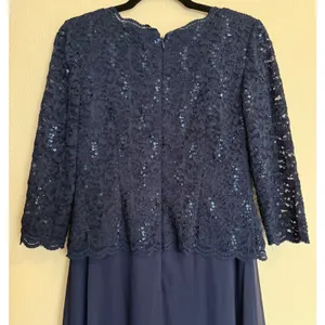 Alex Evenings Navy Blue Lace Sequin 3/4 Sleeve Maxi Dress Sz 6 Mother of Bride‎ thumbnail 5