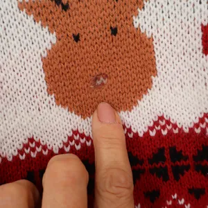 Red Fair Isle Reindeer Christmas Sweater Womens Size S Pom Pom Holiday Knit thumbnail 3